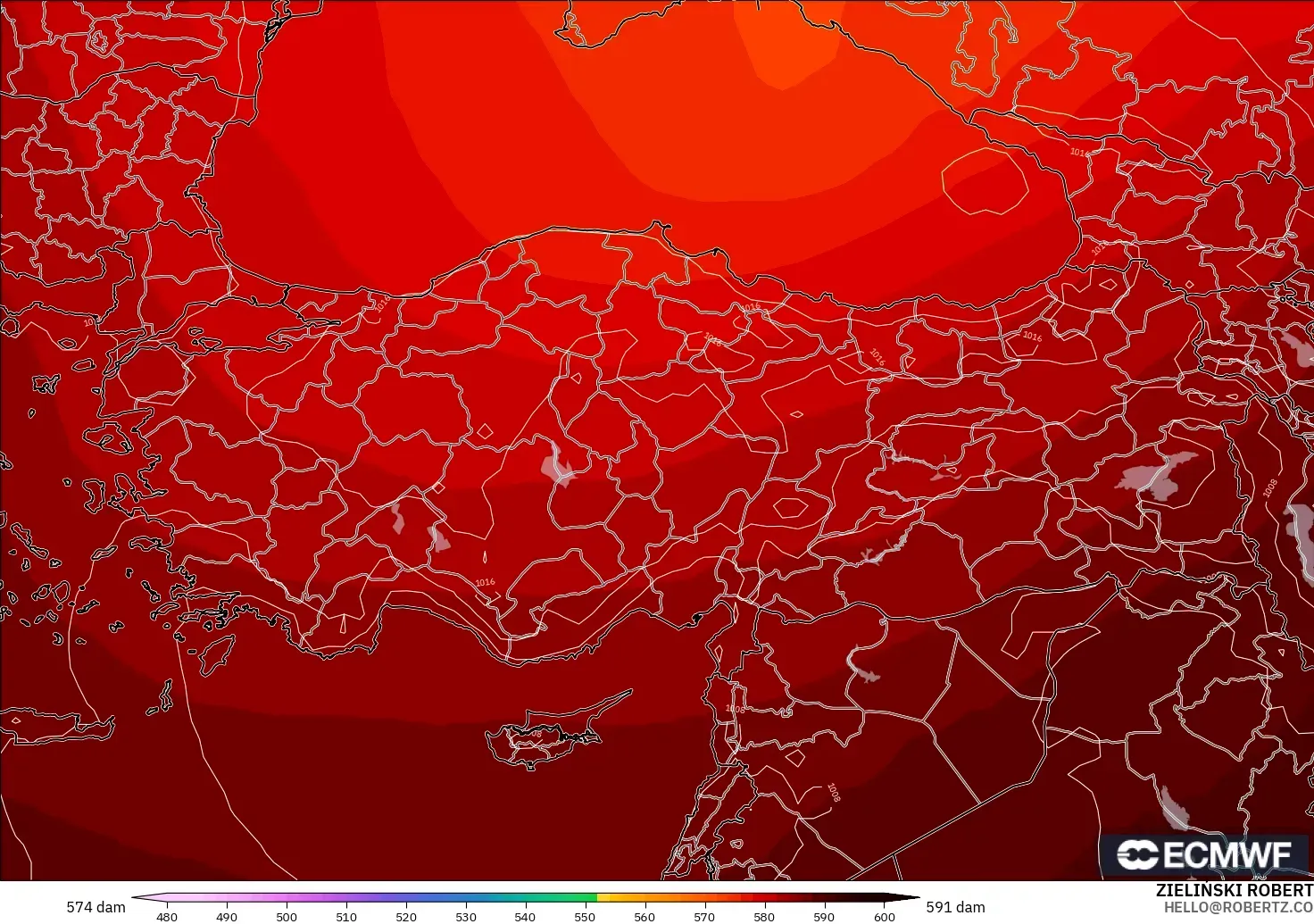 ECMWF IFS 0.25° modelo - Turquía, Altura geopotencial a 500 hPa