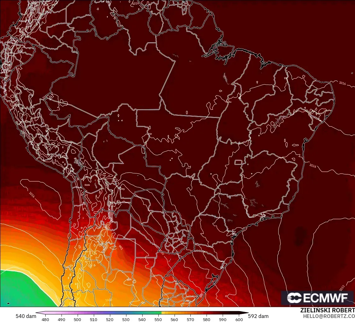 ECMWF IFS 0.25° modelo - Brasil, Altura geopotencial a 500 hPa