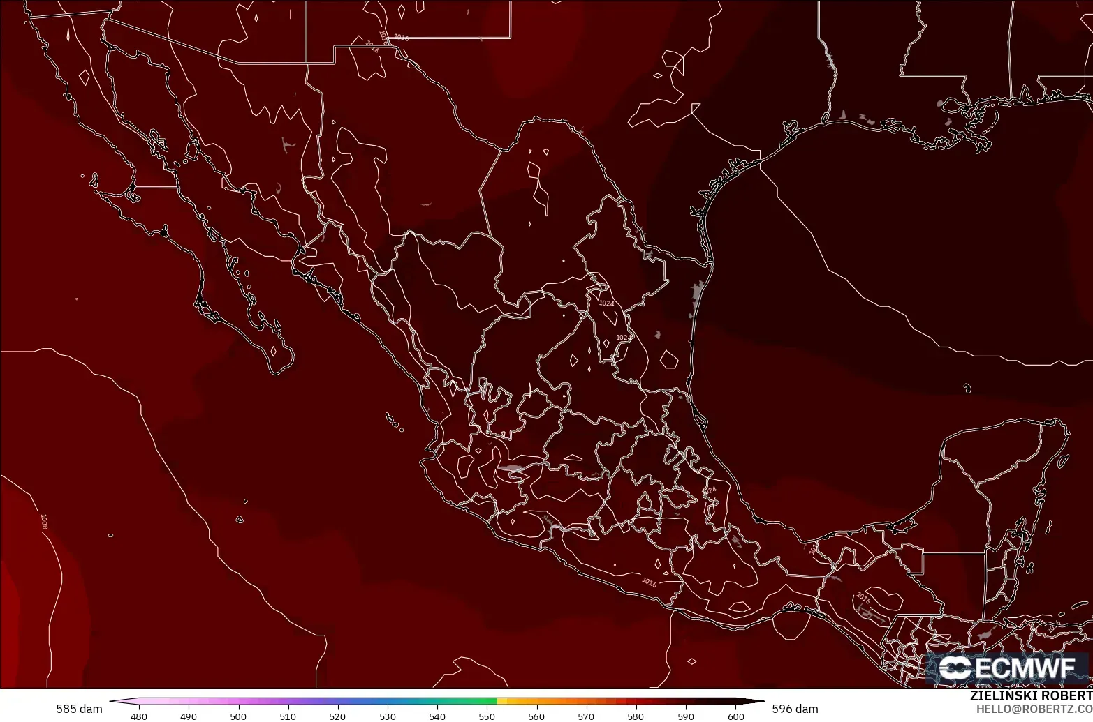 ECMWF IFS 0.25° modelo - México, Altura geopotencial a 500 hPa
