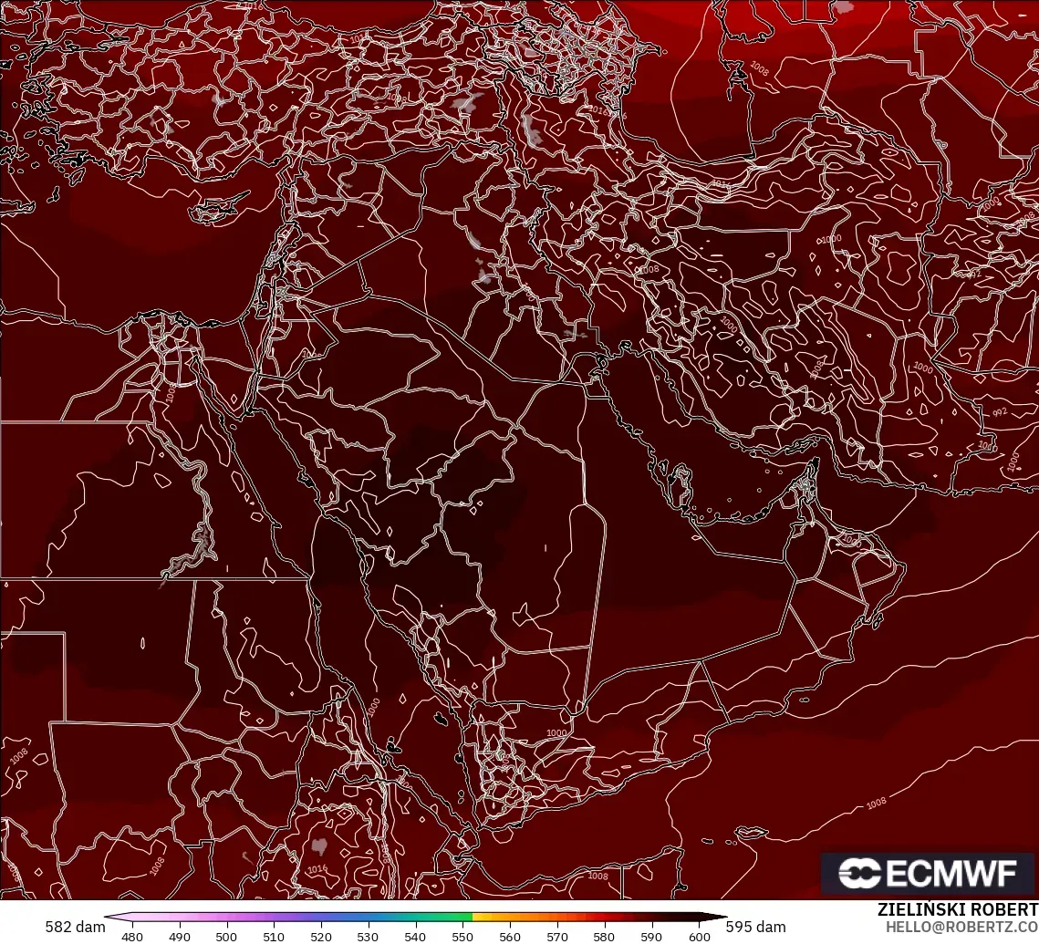 ECMWF IFS 0.25° modelo - Oriente Medio, Altura geopotencial a 500 hPa