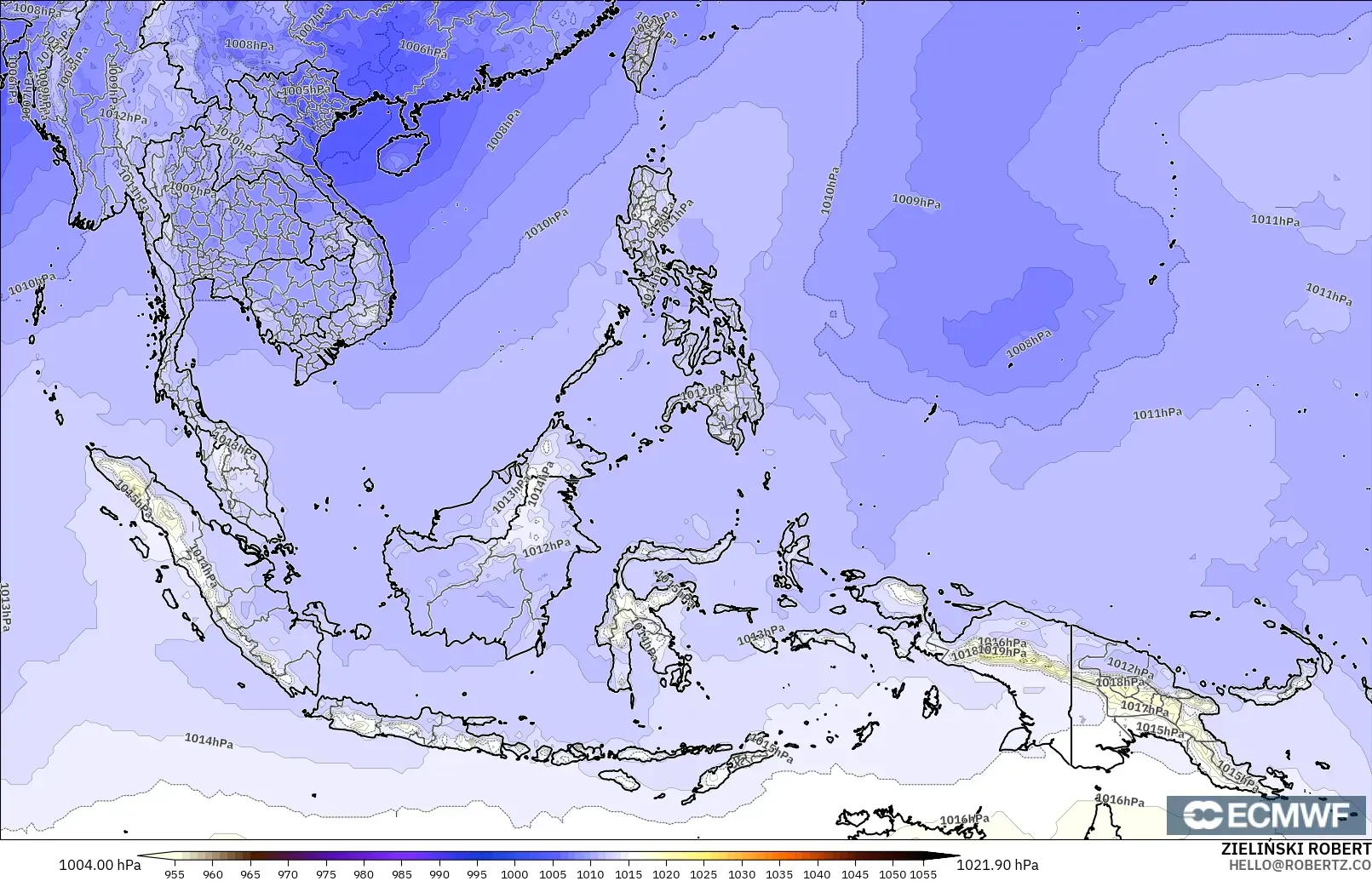 ECMWF IFS 0.25° modelo - Sudeste Asiático, Presión