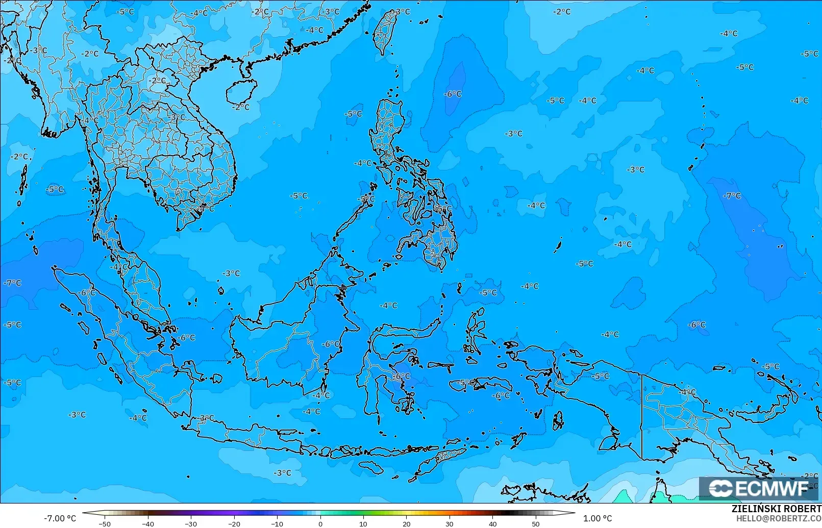 ECMWF IFS 0.25° modelo - Sudeste Asiático, Temperatura a 500 hPa