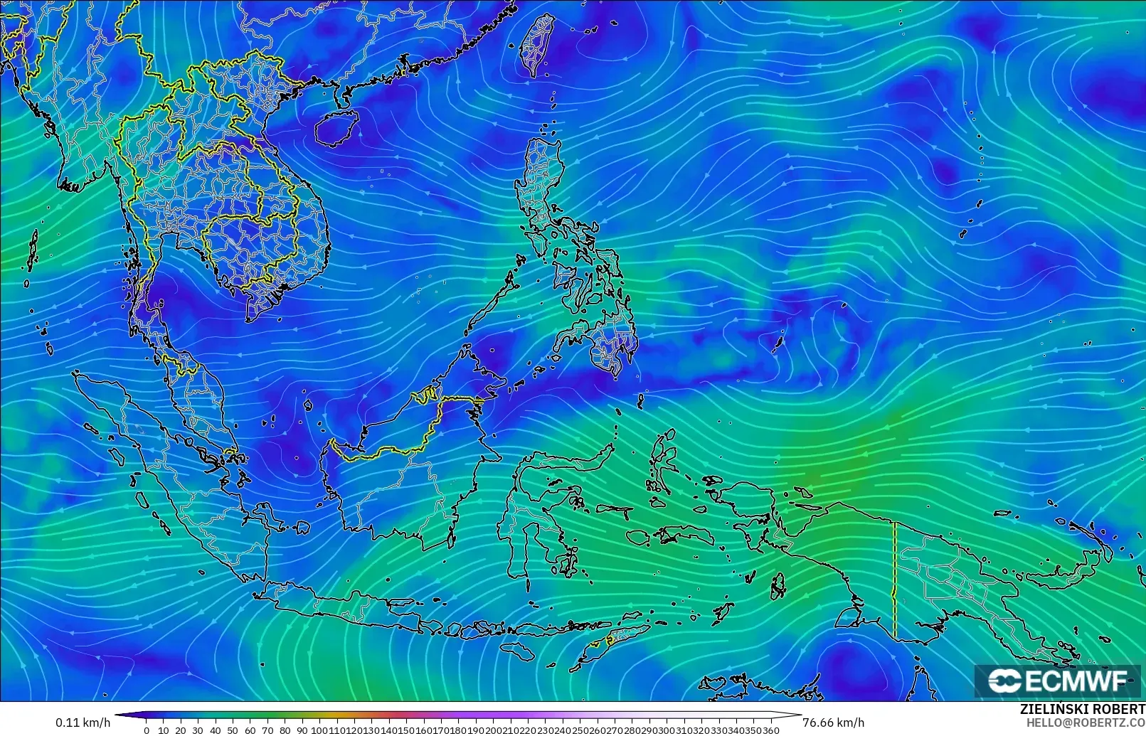 ECMWF IFS 0.25° modelo - Sudeste Asiático, Viento a 300 hPa (corriente en chorro)