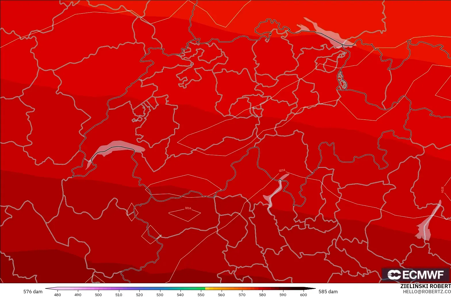 ECMWF IFS 0.25° modelo - Suiza, Altura geopotencial a 500 hPa
