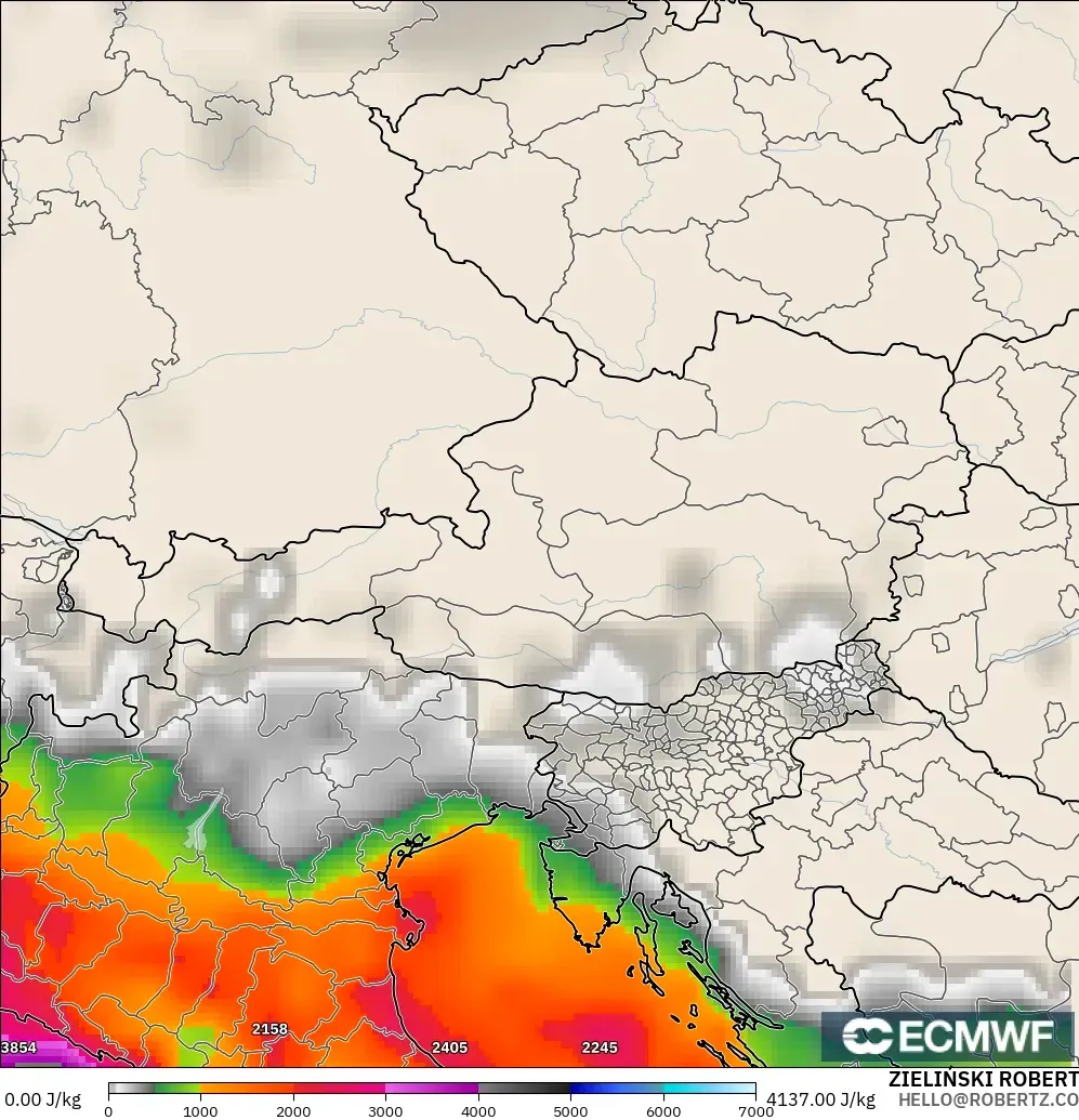 ECMWF IFS 0.25° modelo - Austria, CAPE