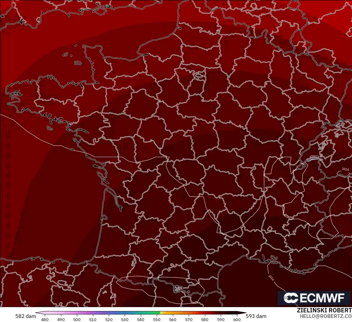ECMWF IFS 0.25° modelo - Francia, Altura geopotencial a 500 hPa