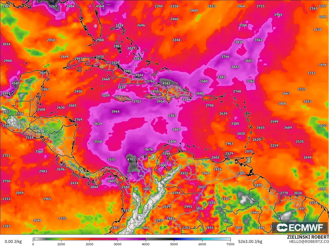 ECMWF IFS 0.25° modelo - Caribe, CAPE