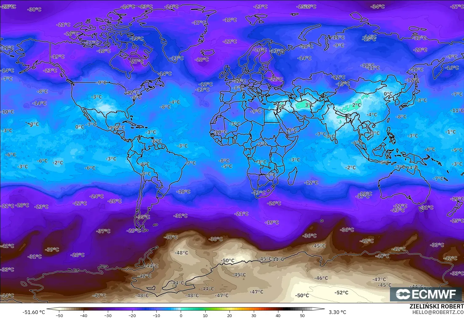 ECMWF IFS 0.25° modelo - Mundo, Temperatura a 500 hPa