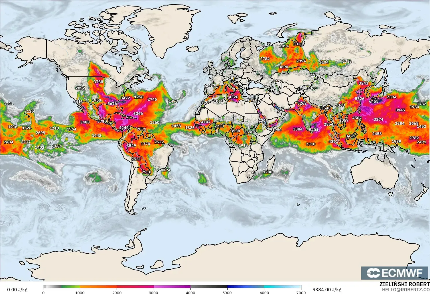 ECMWF IFS 0.25° modelo - Mundo, CAPE