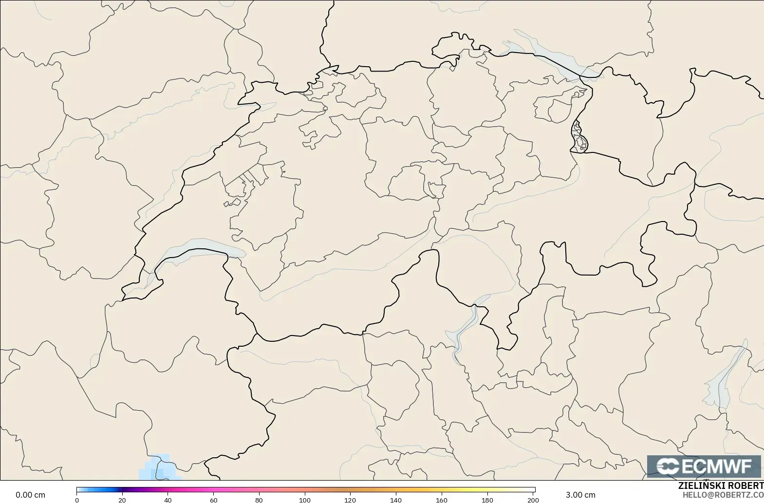 ECMWF IFS 0.25° modelo - Suiza, Profundidad de nieve