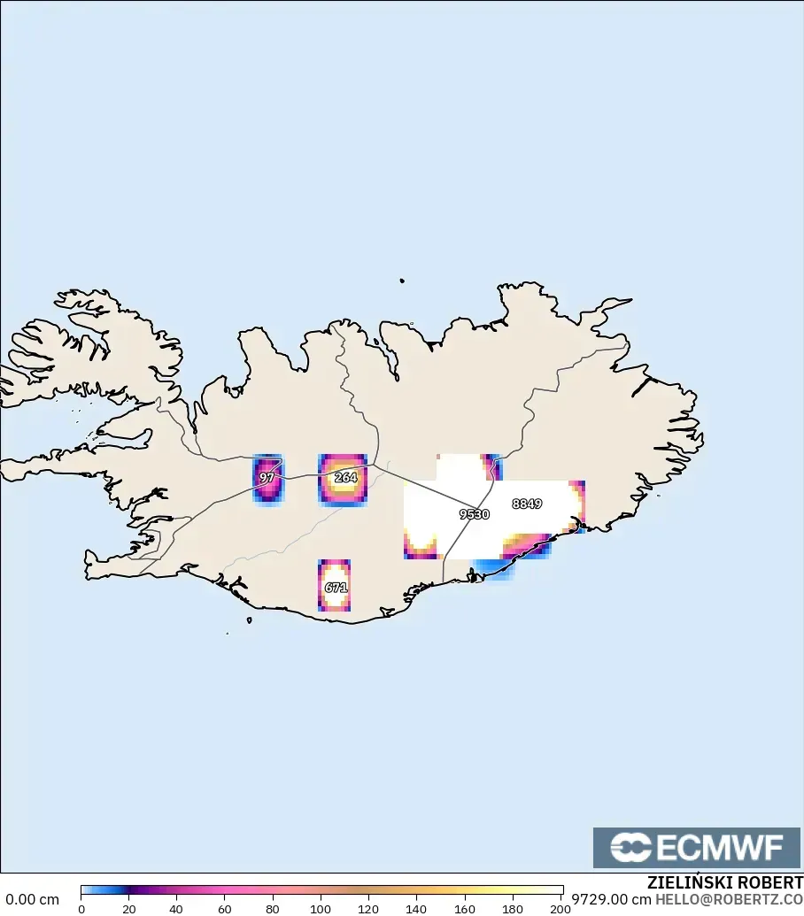 ECMWF IFS 0.25° modelo - Islandia, Profundidad de nieve