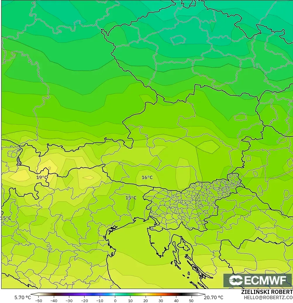 ECMWF IFS 0.25° modelo - Austria, Temperatura a 850 hPa
