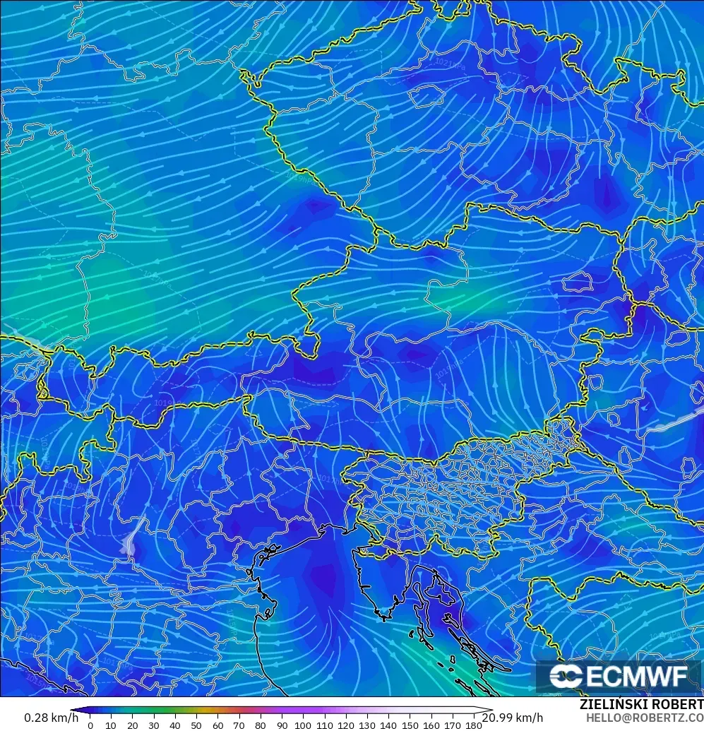ECMWF IFS 0.25° modelo - Austria, Viento a 10 m