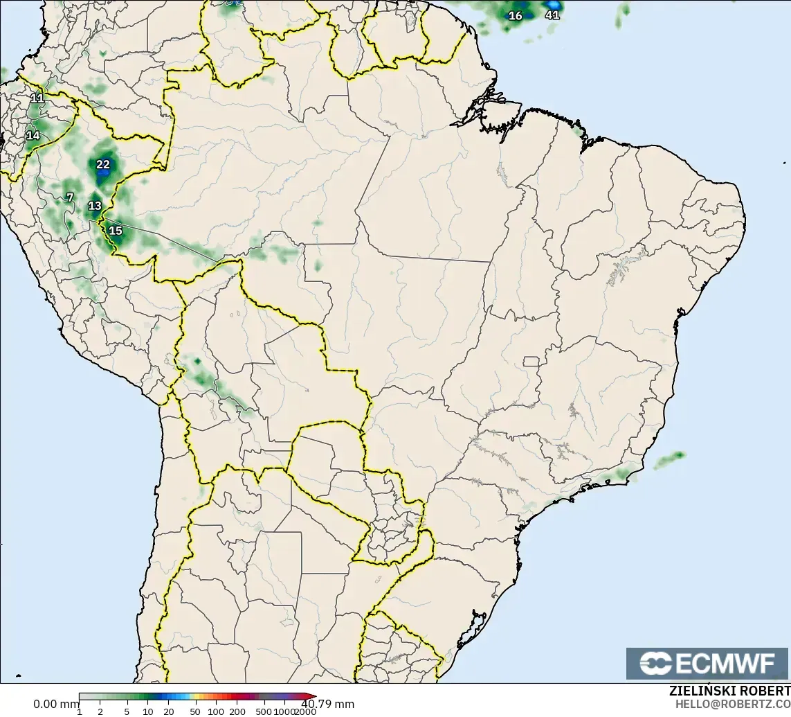 ECMWF IFS 0.25° modelo - Brasil, Acumulación de precipitación