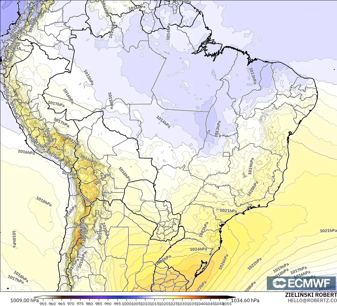 ECMWF IFS 0.25° modelo - Brasil, Presión
