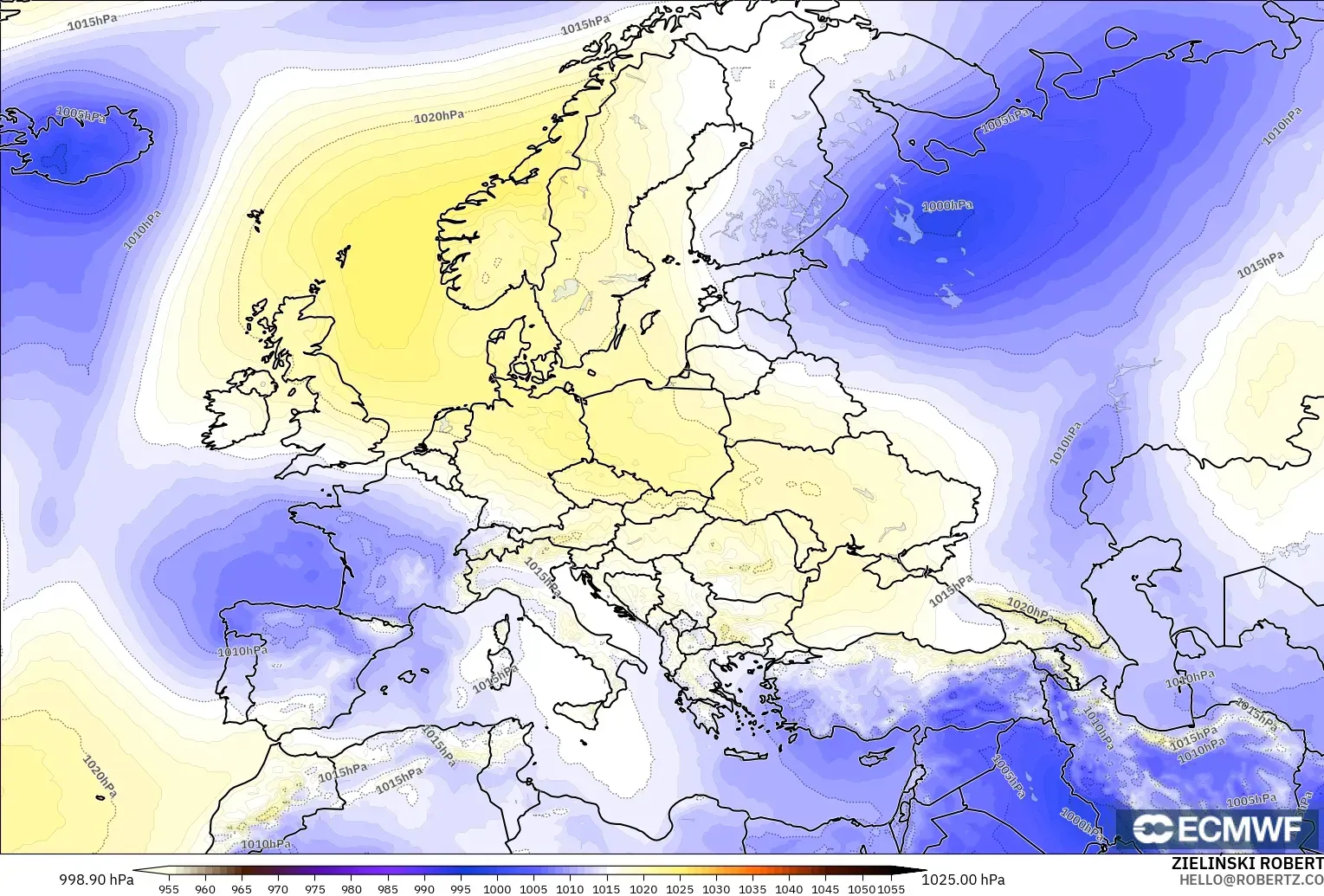 ECMWF IFS 0.25° modelo - Europa, Presión