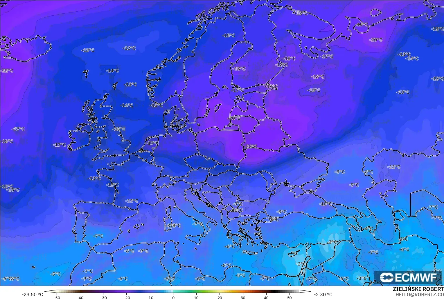 ECMWF IFS 0.25° modelo - Europa, Temperatura a 500 hPa