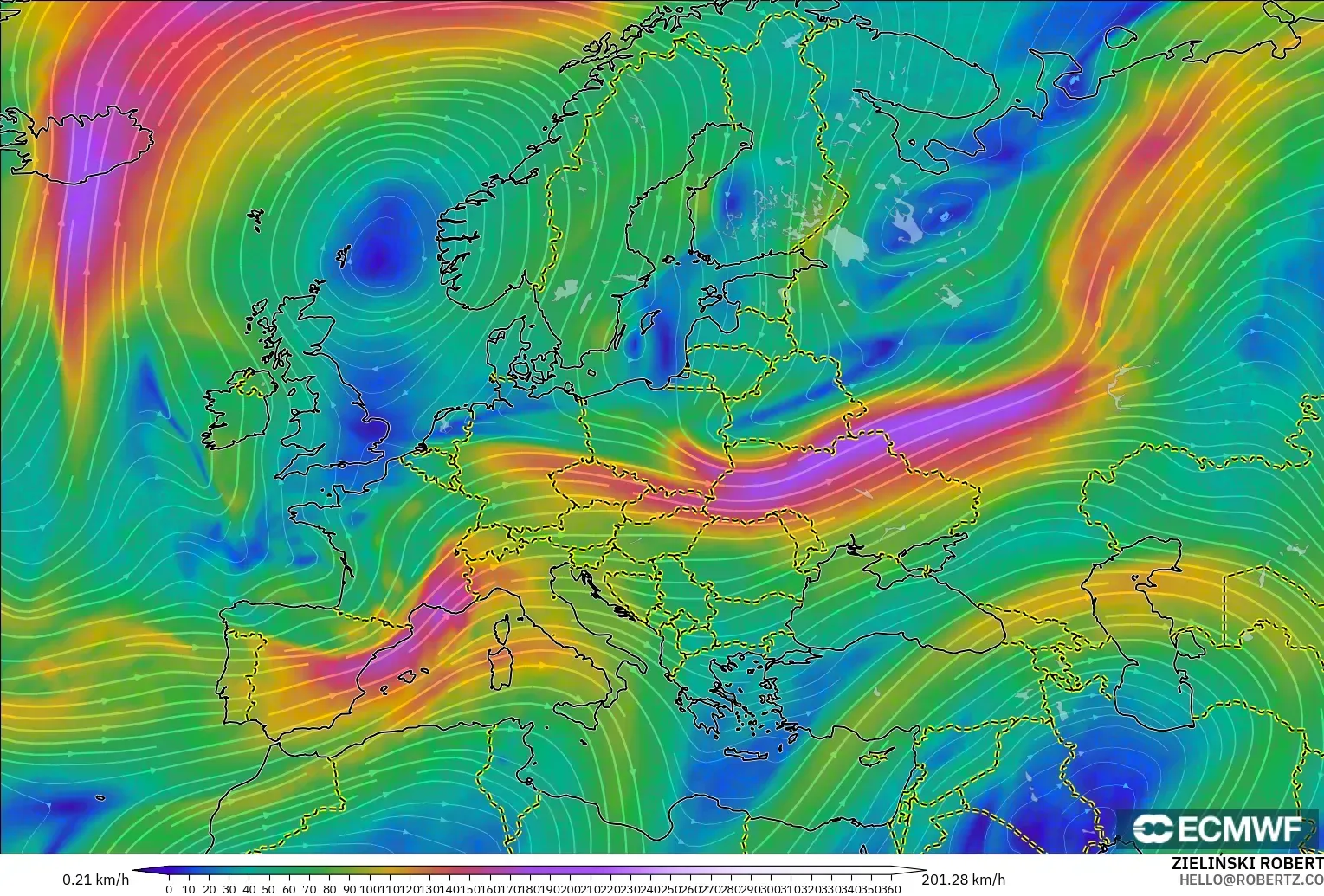 ECMWF IFS 0.25° modelo - Europa, Viento a 300 hPa (corriente en chorro)