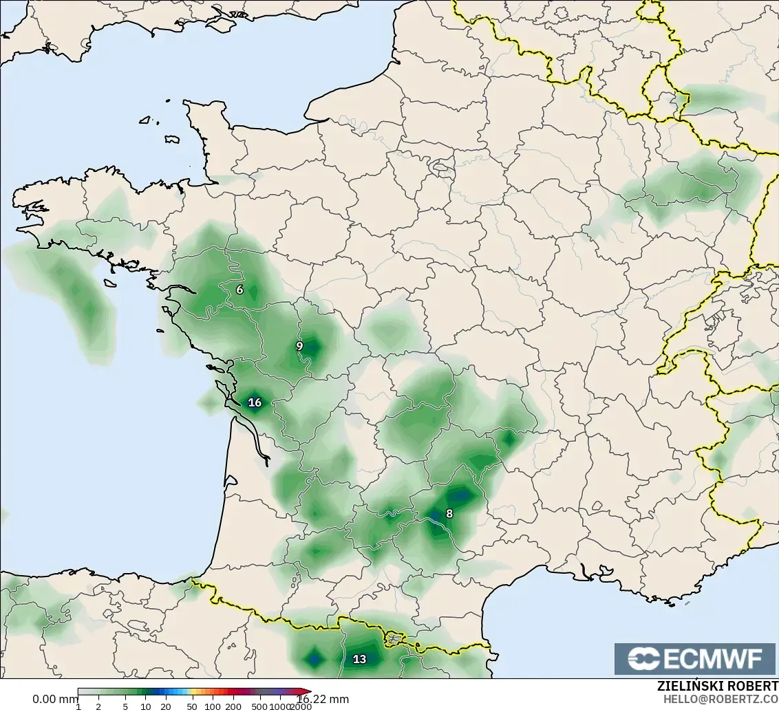 ECMWF IFS 0.25° modelo - Francia, Acumulación de precipitación
