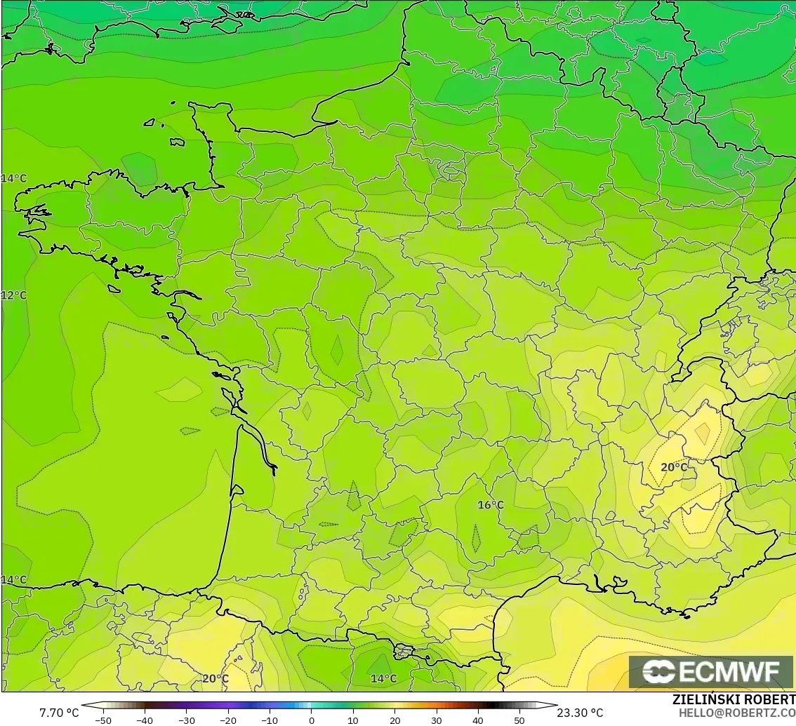 ECMWF IFS 0.25° modelo - Francia, Temperatura a 850 hPa