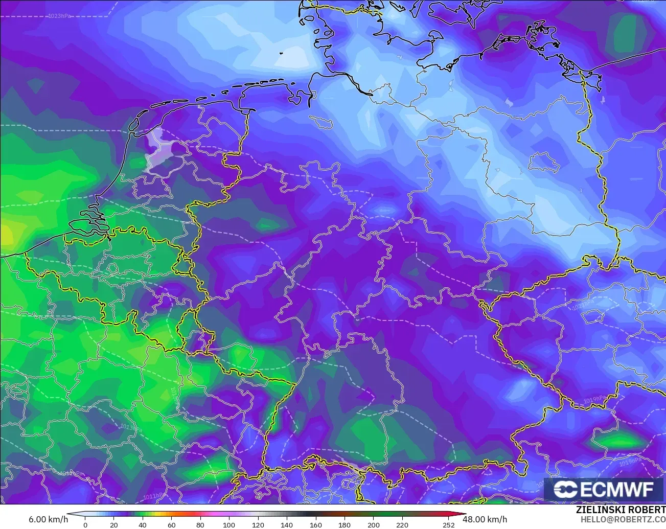 ECMWF IFS 0.25° modelo - Alemania, Ráfagas de Viento Máximas