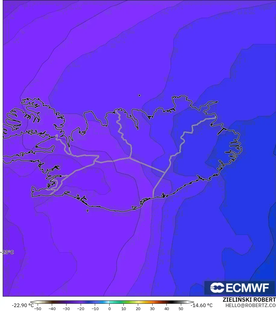 ECMWF IFS 0.25° modelo - Islandia, Temperatura a 500 hPa