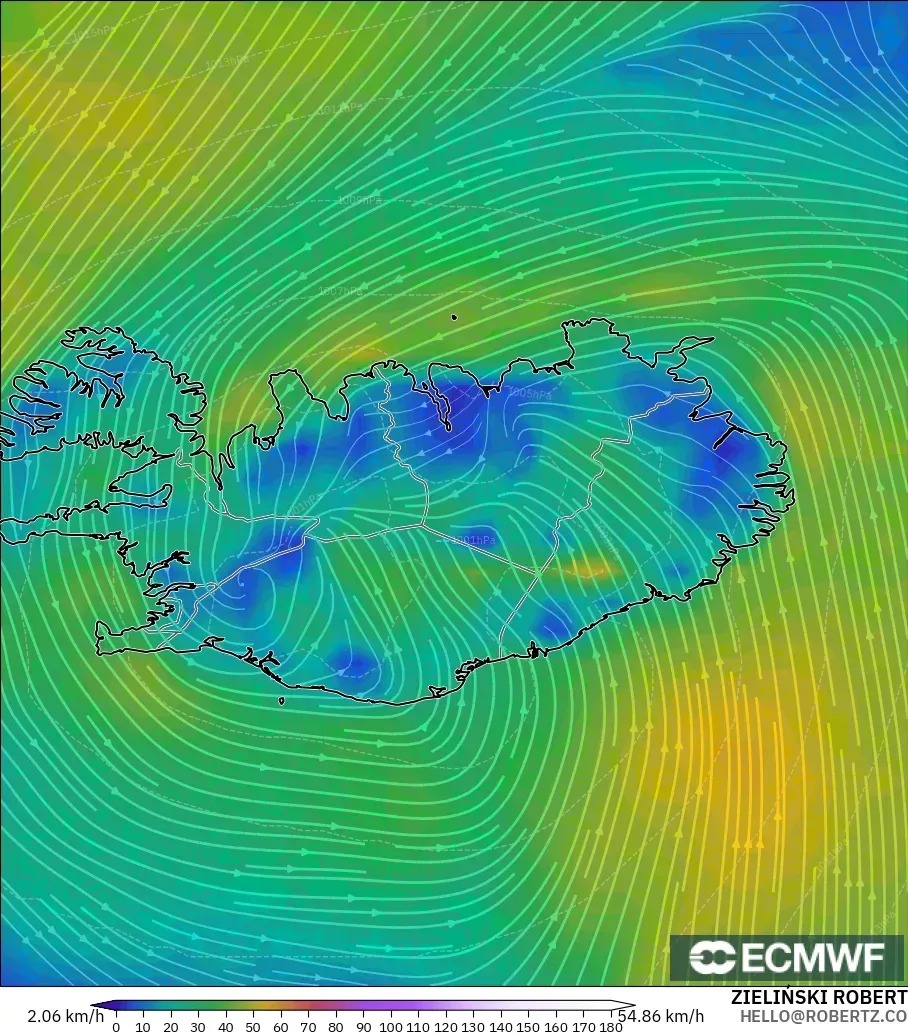 ECMWF IFS 0.25° modelo - Islandia, Viento a 10 m