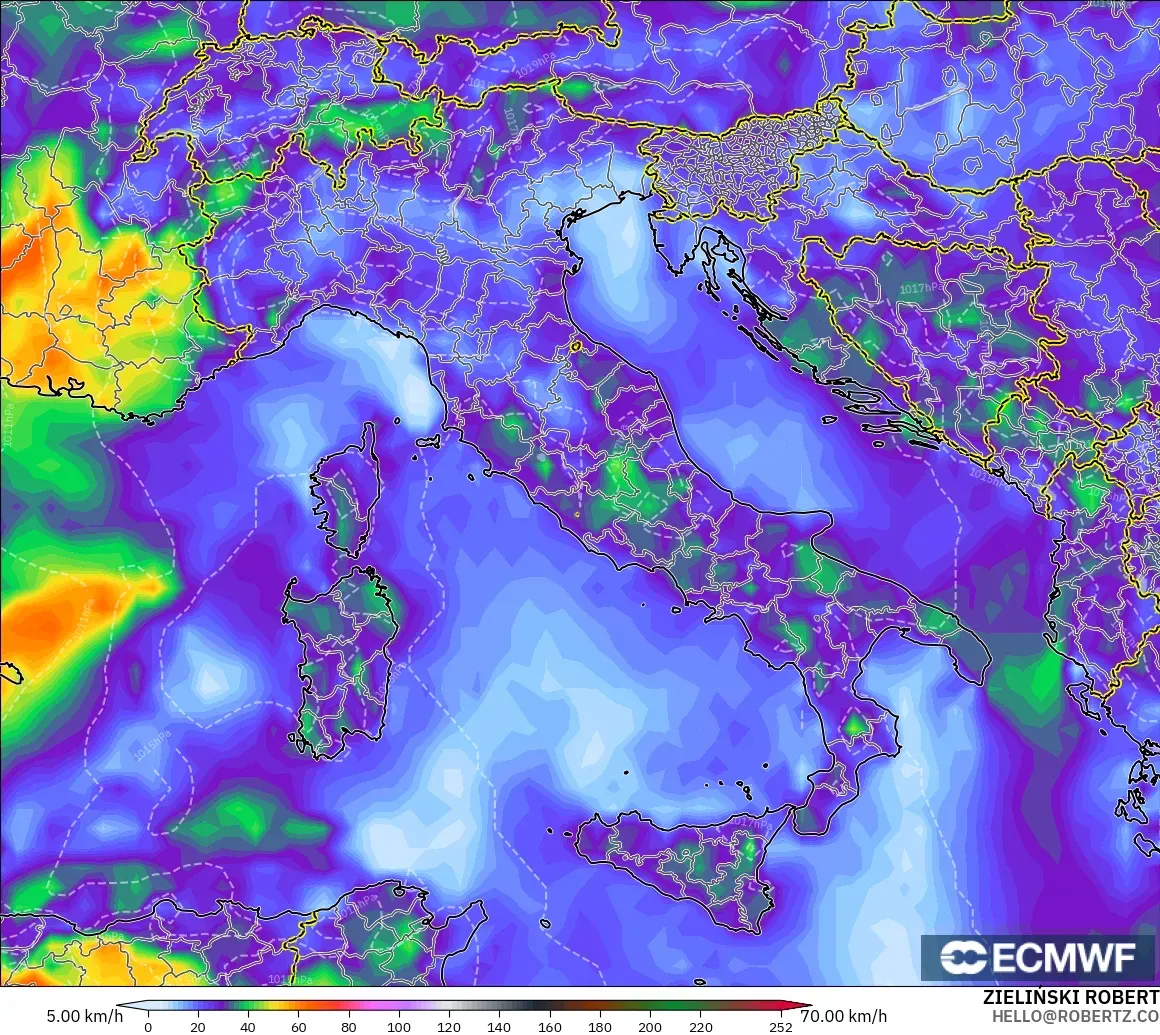 ECMWF IFS 0.25° modelo - Italia, Ráfagas de viento