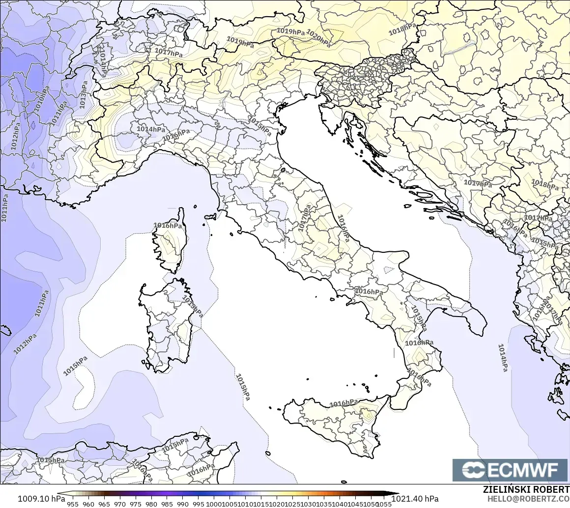 ECMWF IFS 0.25° modelo - Italia, Presión