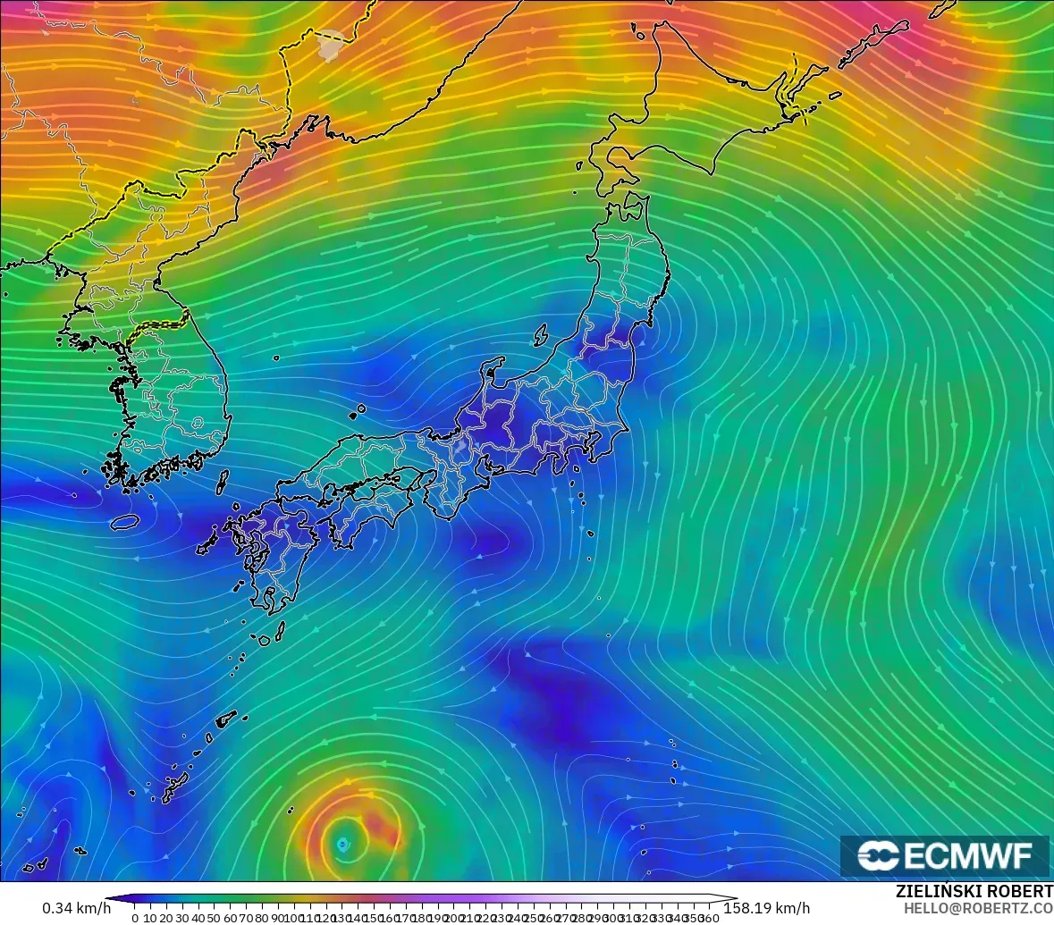 ECMWF IFS 0.25° modelo - Japón, Viento a 300 hPa (corriente en chorro)
