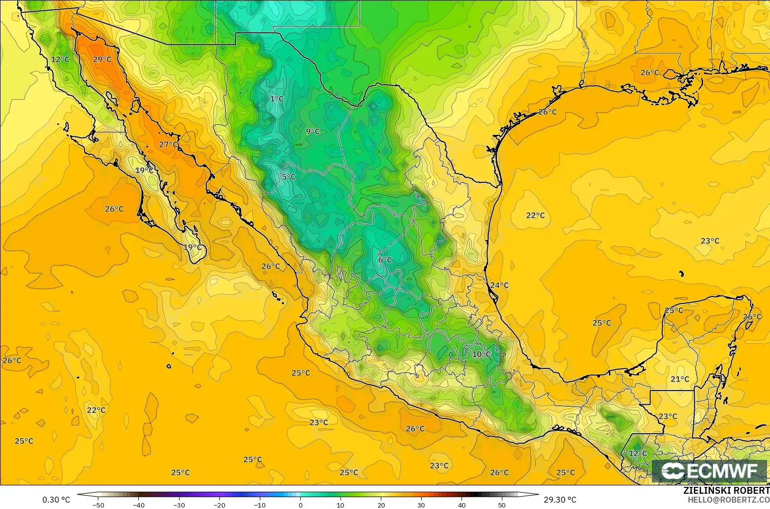 ECMWF IFS 0.25° modelo - México, Punto de rocío a 2 m