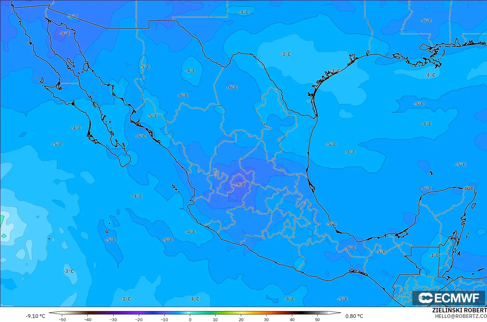 ECMWF IFS 0.25° modelo - México, Temperatura a 500 hPa