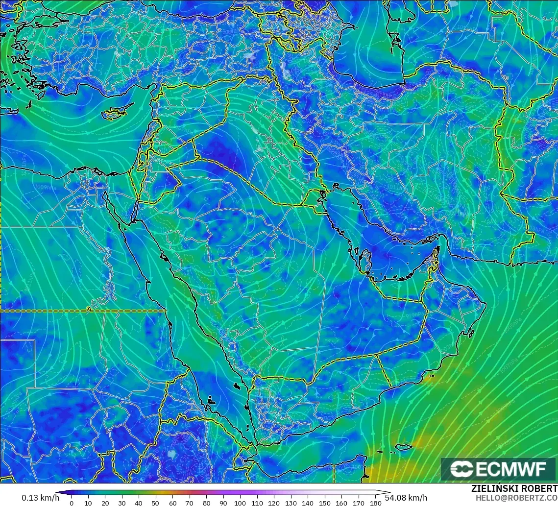 ECMWF IFS 0.25° modelo - Oriente Medio, Viento a 10 m
