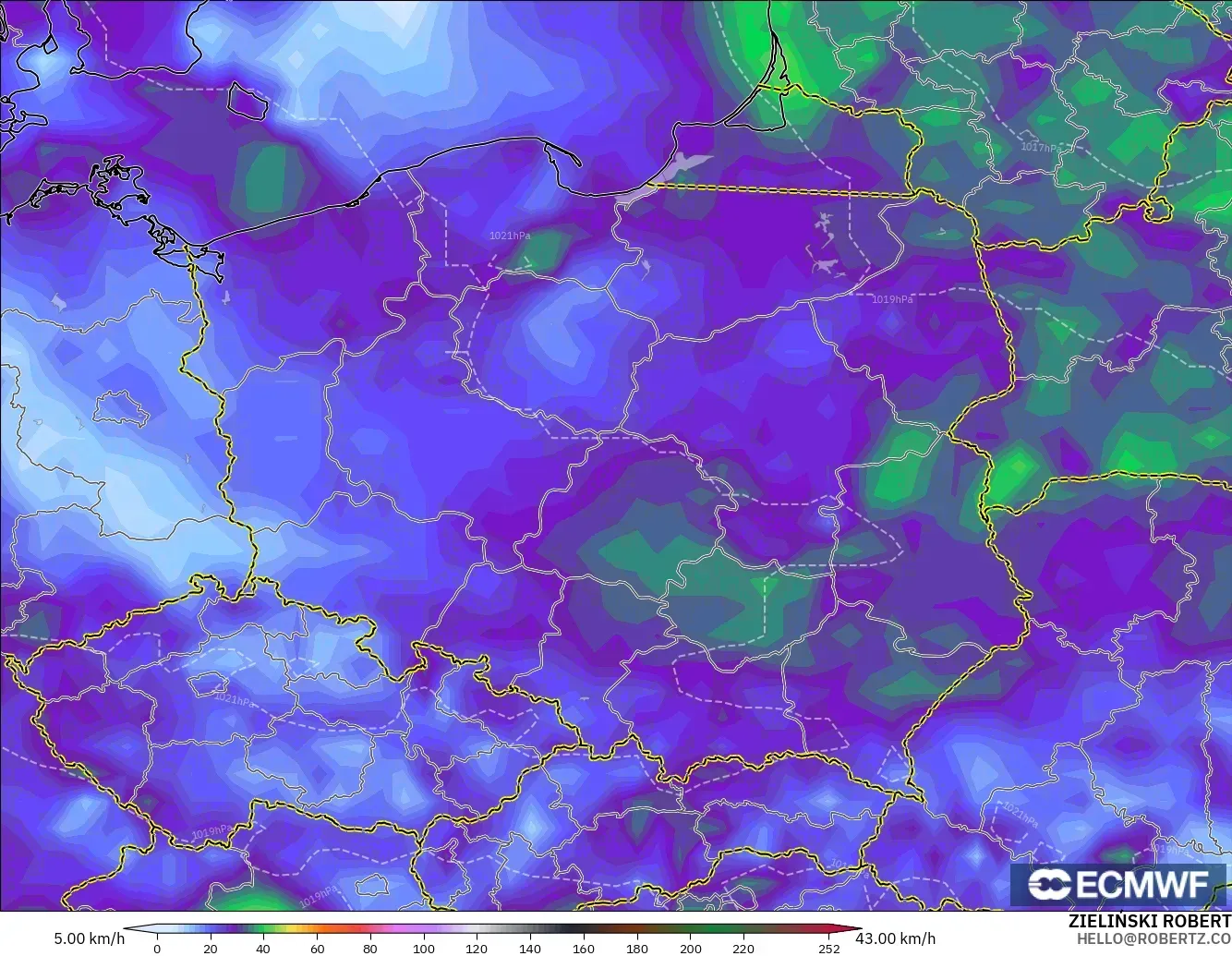 ECMWF IFS 0.25° modelo - Polonia, Ráfagas de viento