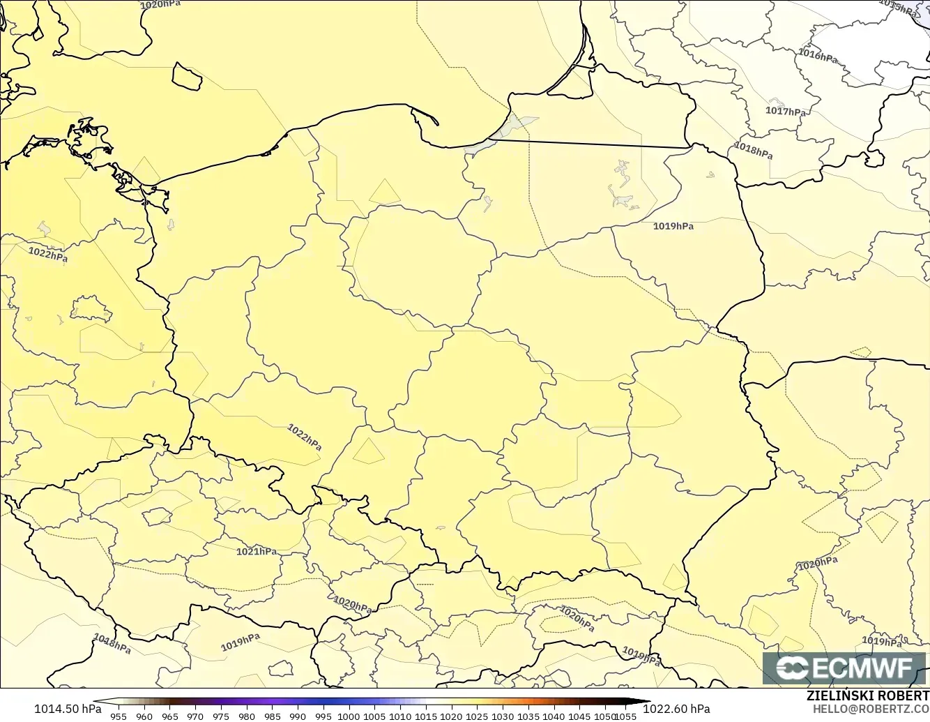 ECMWF IFS 0.25° modelo - Polonia, Presión