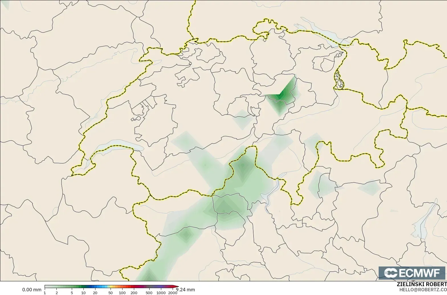 ECMWF IFS 0.25° modelo - Suiza, Acumulación de precipitación