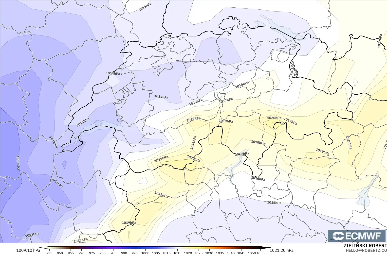 ECMWF IFS 0.25° modelo - Suiza, Presión