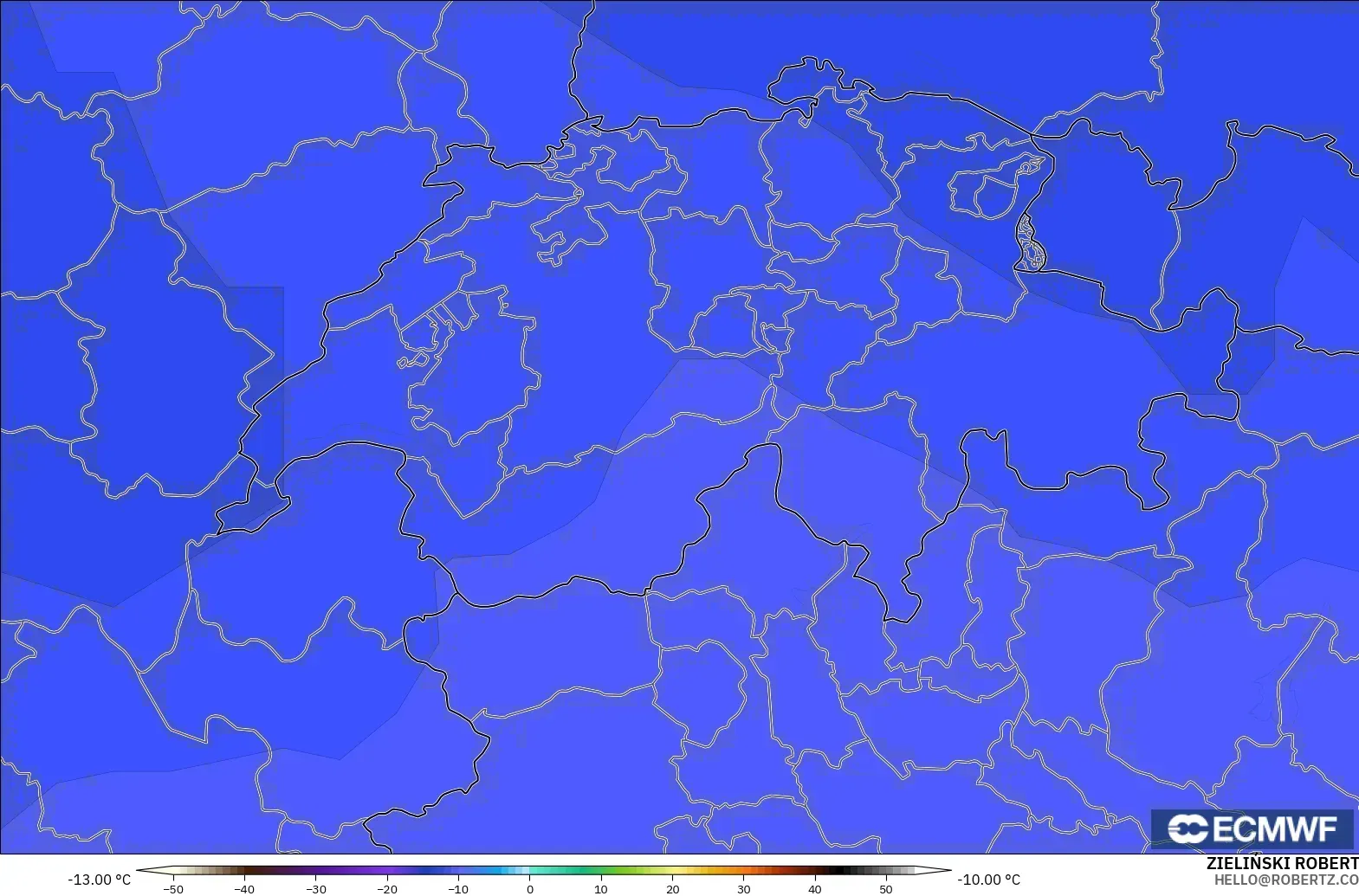 ECMWF IFS 0.25° modelo - Suiza, Temperatura a 500 hPa
