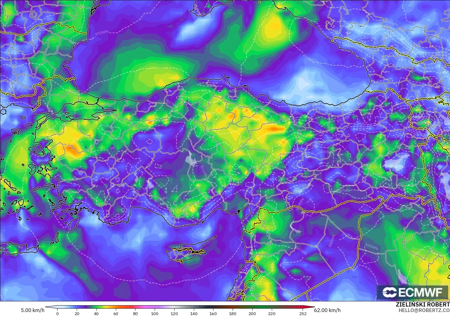 ECMWF IFS 0.25° modelo - Turquía, Ráfagas de viento