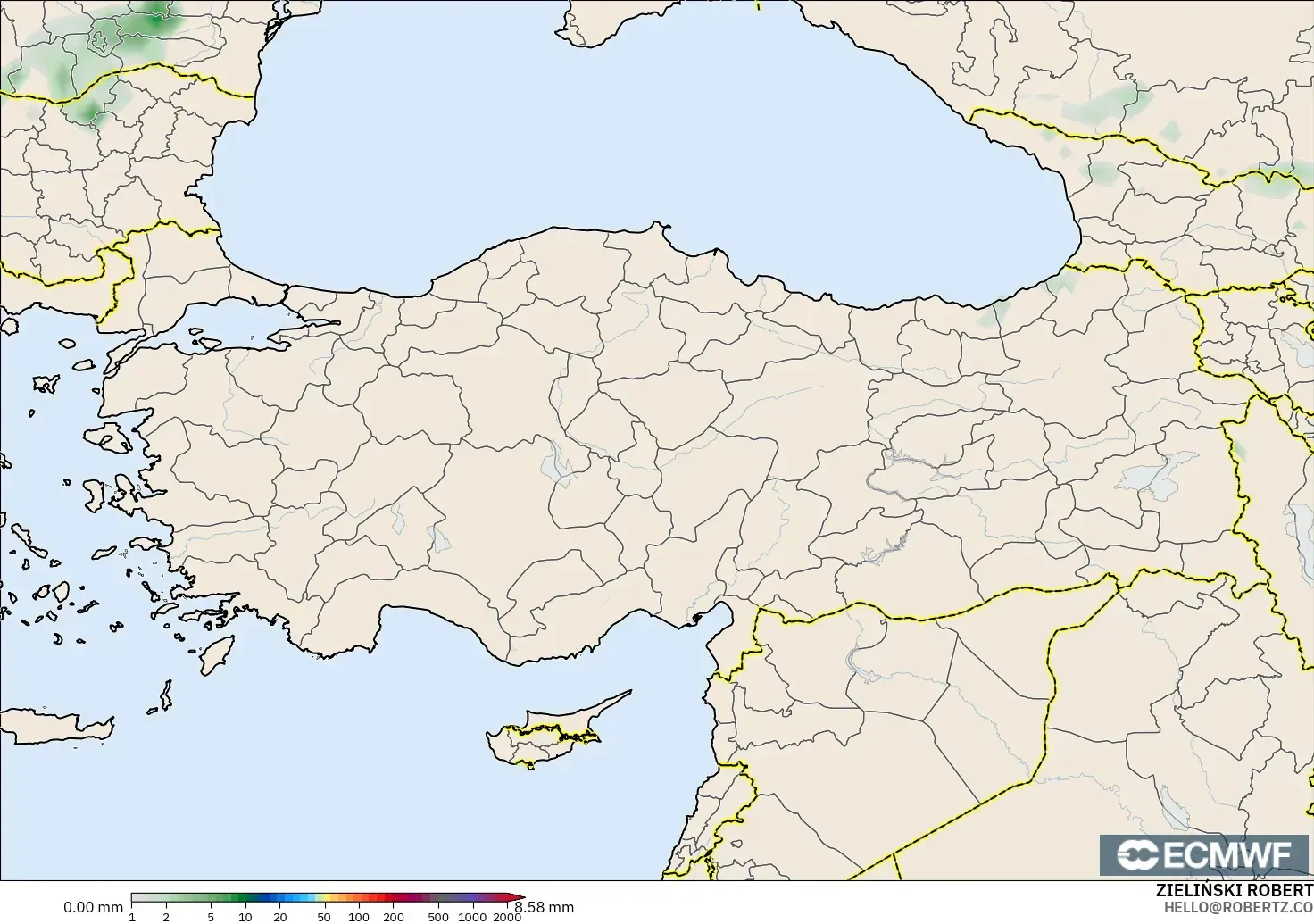 ECMWF IFS 0.25° modelo - Turquía, Acumulación de precipitación