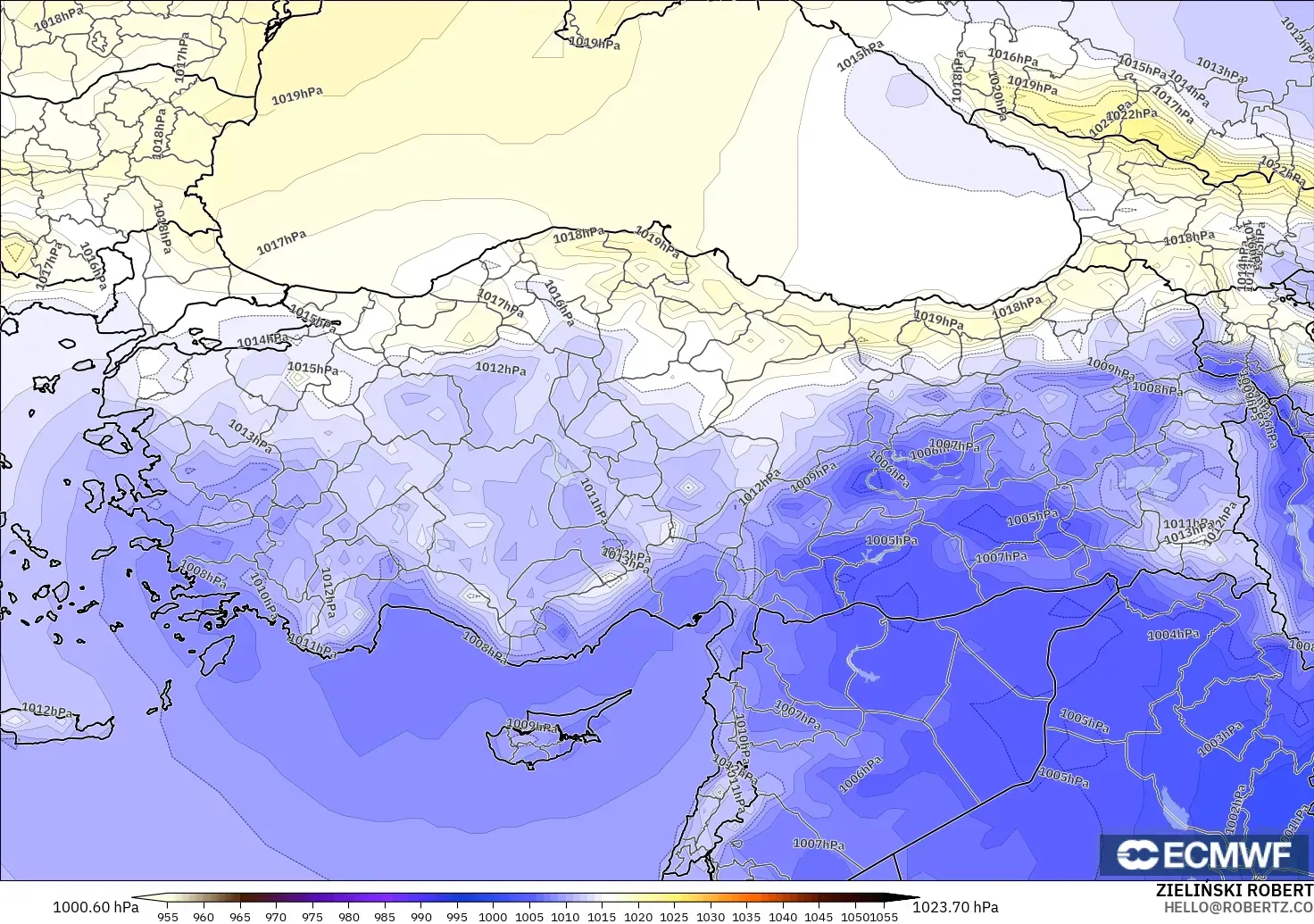 ECMWF IFS 0.25° modelo - Turquía, Presión