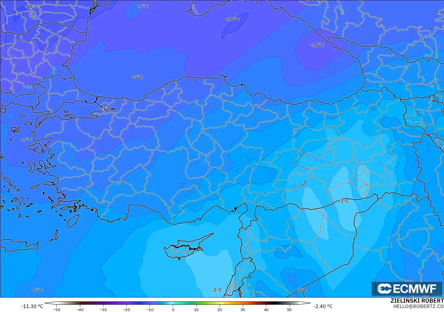 ECMWF IFS 0.25° modelo - Turquía, Temperatura a 500 hPa