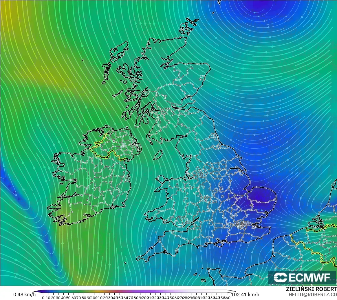 ECMWF IFS 0.25° modelo - Reino Unido, Viento a 300 hPa (corriente en chorro)