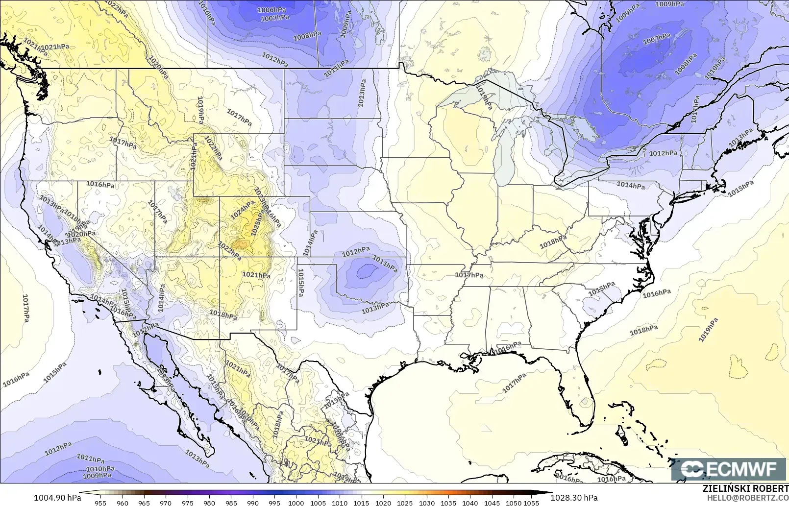 ECMWF IFS 0.25° modelo - Estados Unidos, Presión