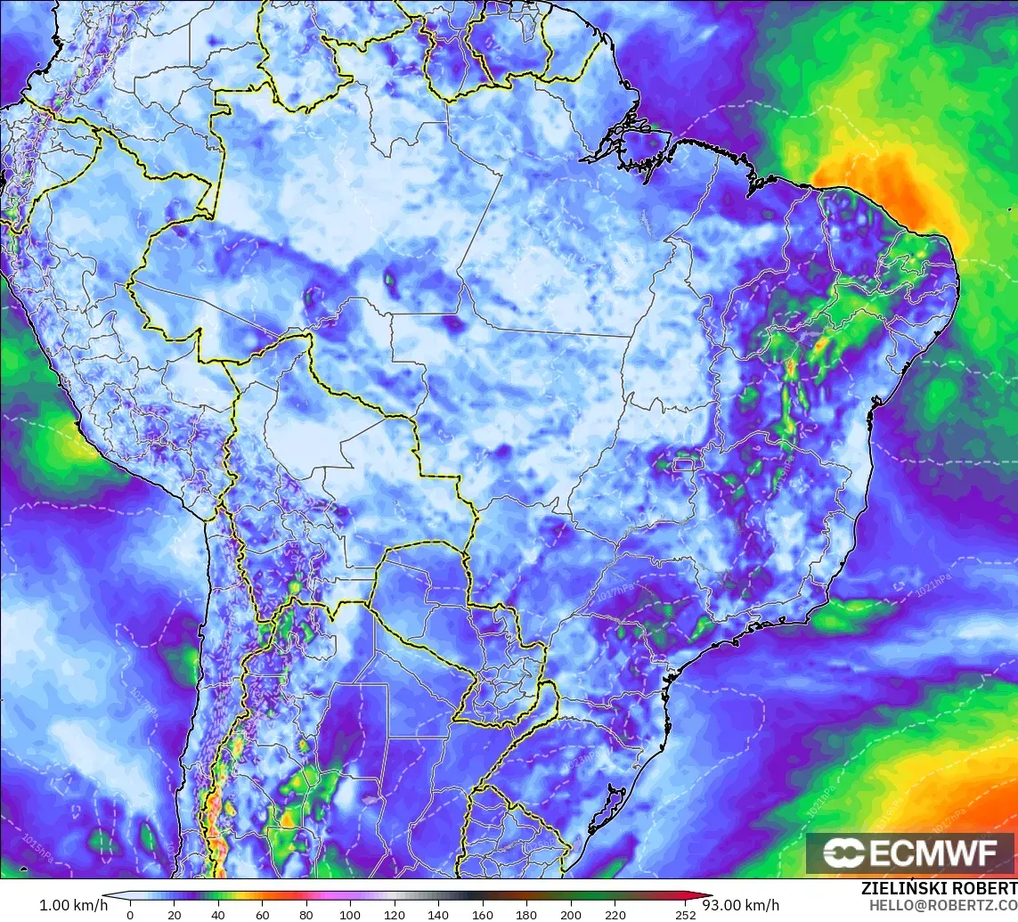 ECMWF IFS 0.25° modelo - Brasil, Ráfagas de viento