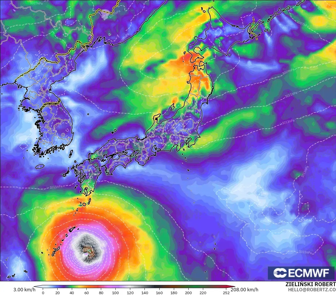 ECMWF IFS 0.25° modelo - Japón, Ráfagas de viento