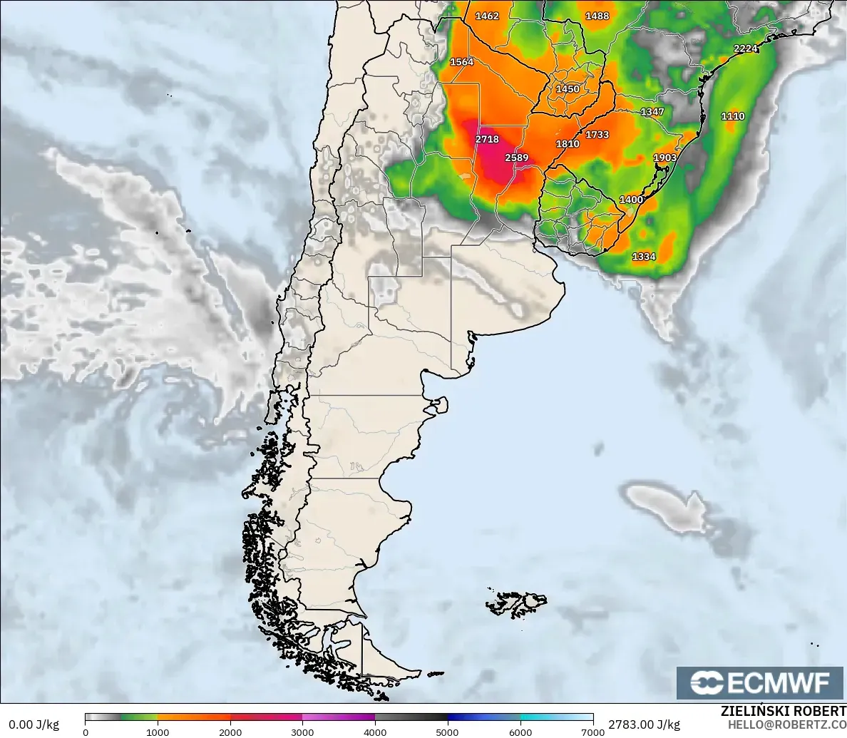 ECMWF IFS 0.25° modelo - Argentina, CAPE