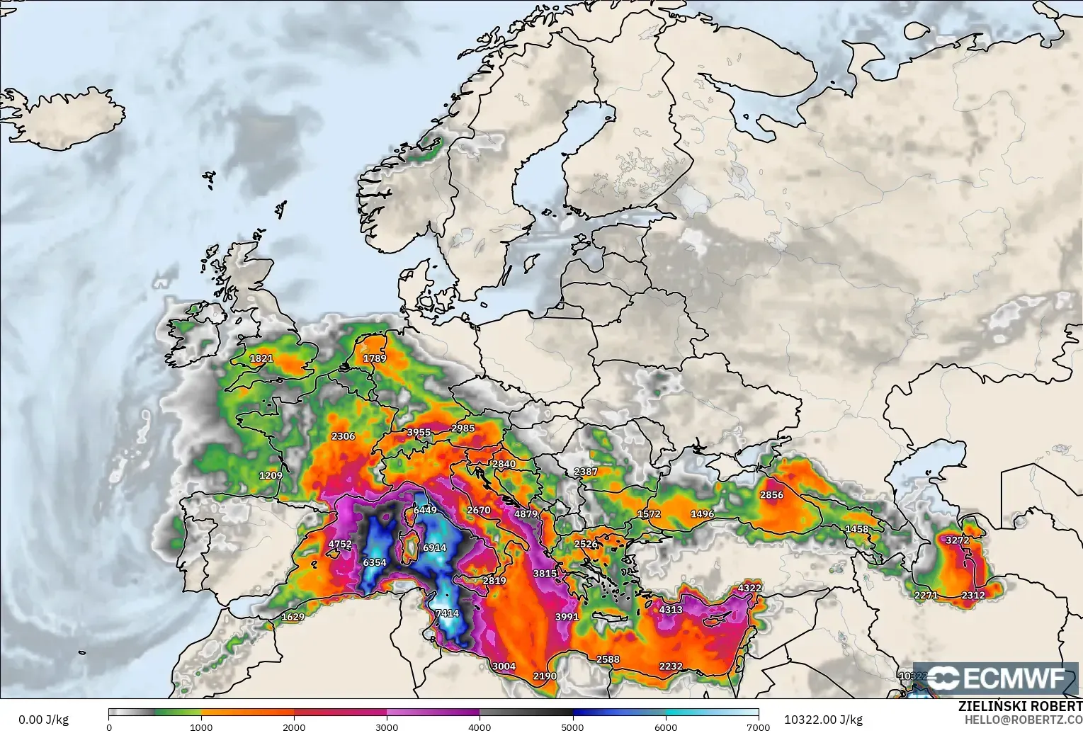 ECMWF IFS 0.25° modelo - Europa, CAPE