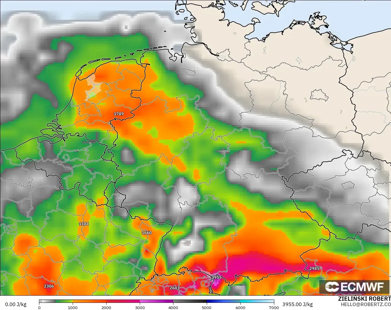 ECMWF IFS 0.25° modelo - Alemania, CAPE