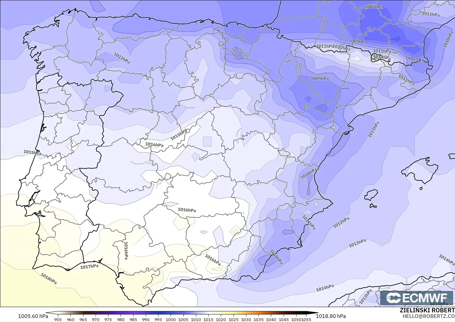 ECMWF IFS 0.25° modelo - España, Presión